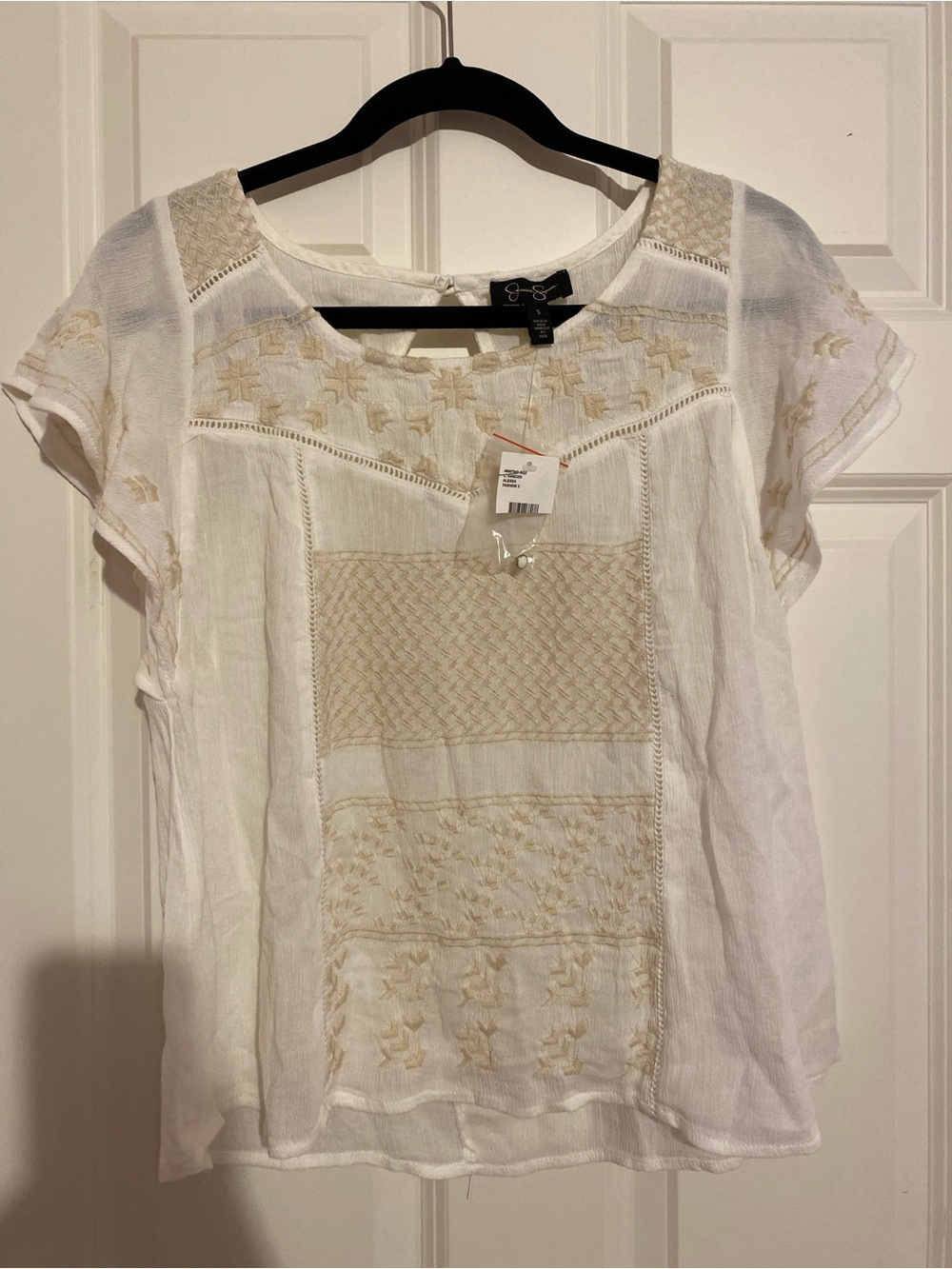 Jessica Simpson white ivory embroidered blouse, size small